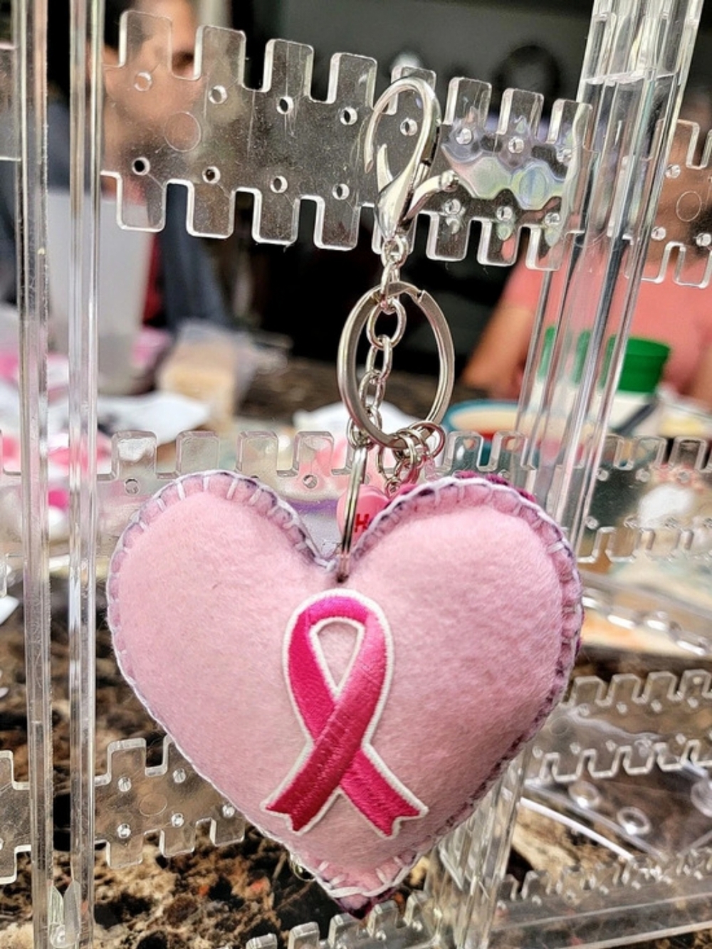 Pink Heart Awareness Ribbon Keychain - Picture 4 of 7